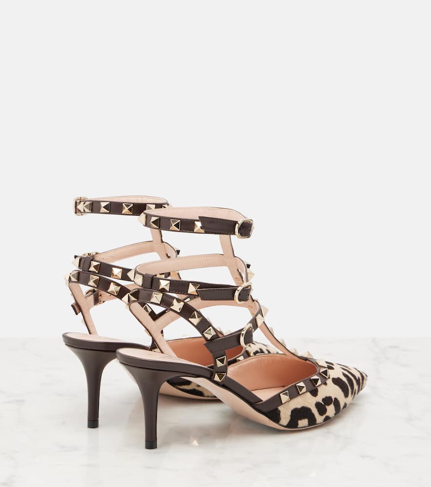 Valentino Rockstud Leopard-printed Calf Hair Caged Pumps In Animal Print