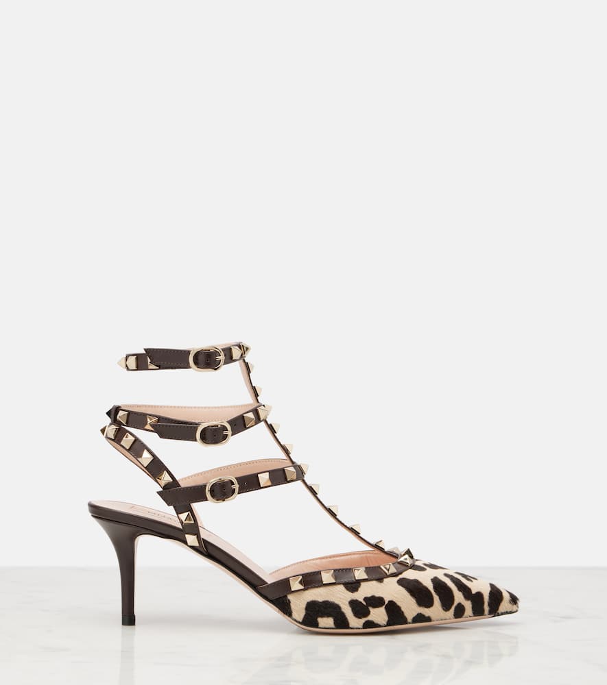 Valentino Rockstud Leopard-printed Calf Hair Caged Pumps In Animal Print
