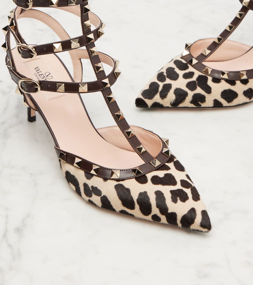 Valentino Rockstud Leopard-printed Calf Hair Caged Pumps In Animal Print