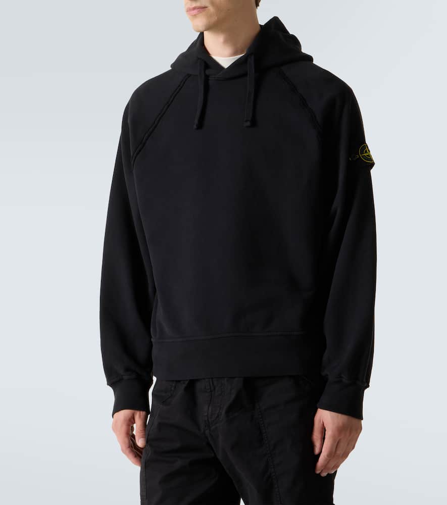 Stone Island Compass Cotton Hoodie In Black