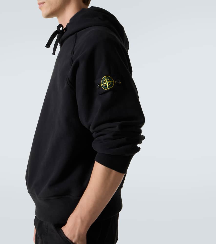 Stone Island Compass Cotton Hoodie In Black