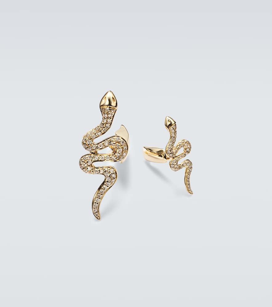 Snake 14kt gold cufflinks with diamonds