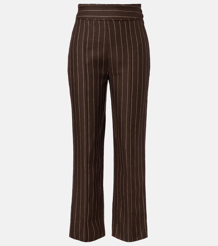 Posse Thea Pinstripe High-rise Linen Pants In Brown