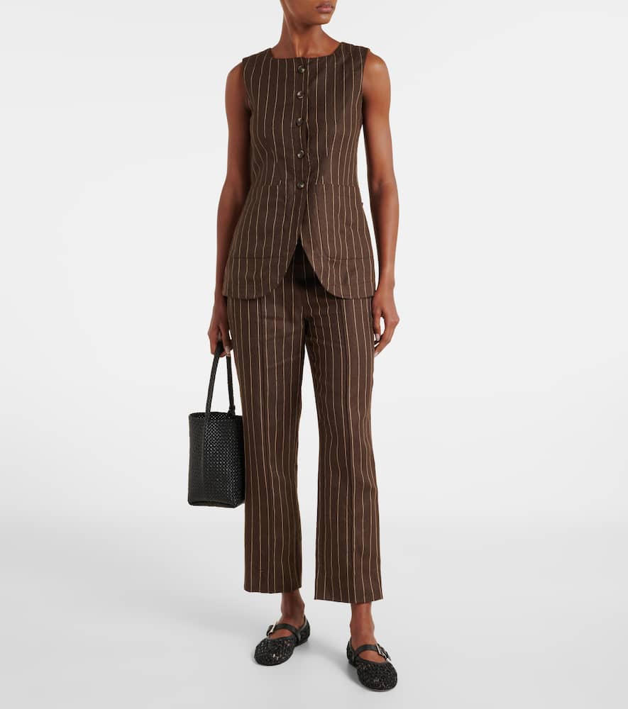 Posse Thea Pinstripe High-rise Linen Pants In Brown