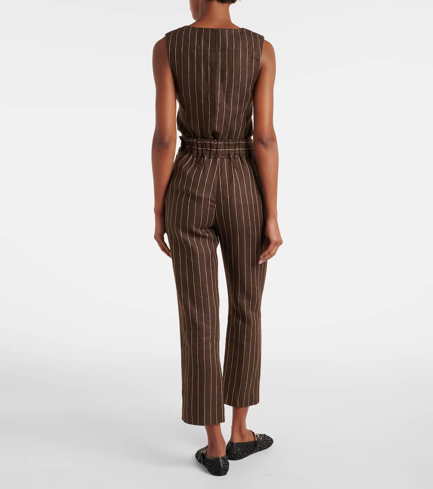 Posse Thea Pinstripe High-rise Linen Pants In Brown