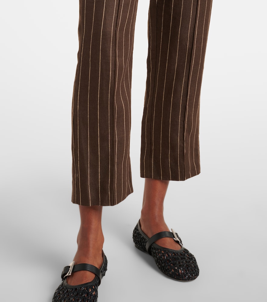 Posse Thea Pinstripe High-rise Linen Pants In Brown