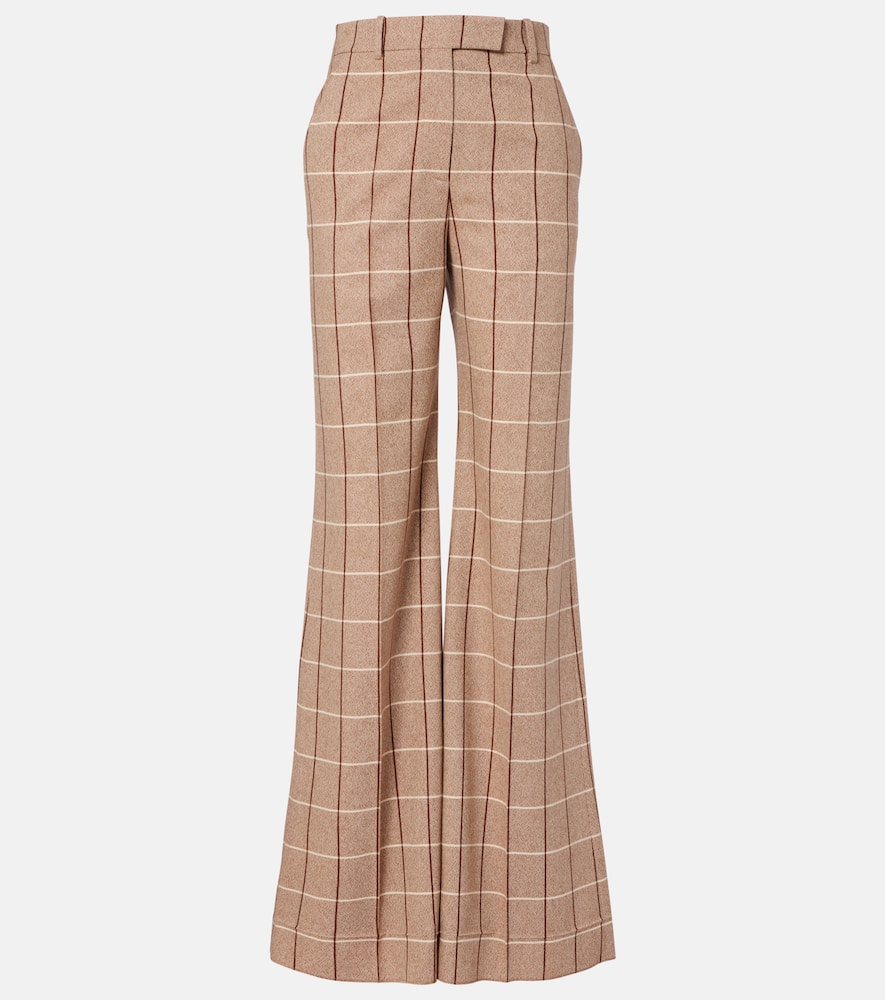 Valentino Checked High-rise Virgin Wool Wide-leg Pants In Animal Print