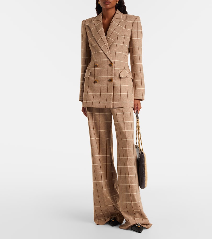 Valentino Checked High-rise Virgin Wool Wide-leg Pants In Animal Print