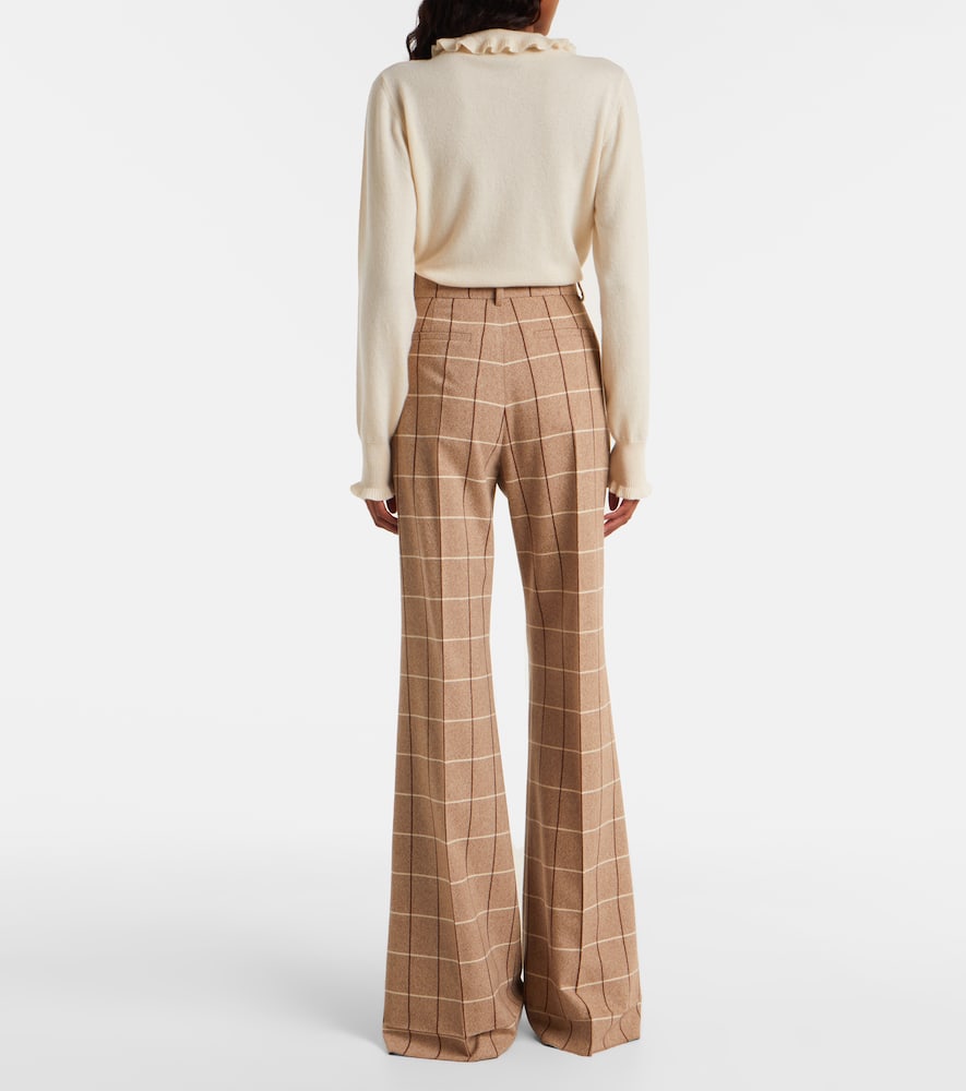 Valentino Checked High-rise Virgin Wool Wide-leg Pants In Animal Print