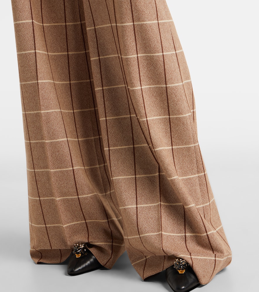 Valentino Checked High-rise Virgin Wool Wide-leg Pants In Animal Print