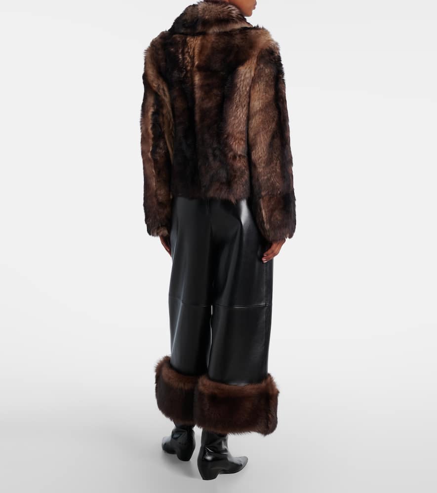 Yves Salomon Cropped Shearling Jacket In Brown