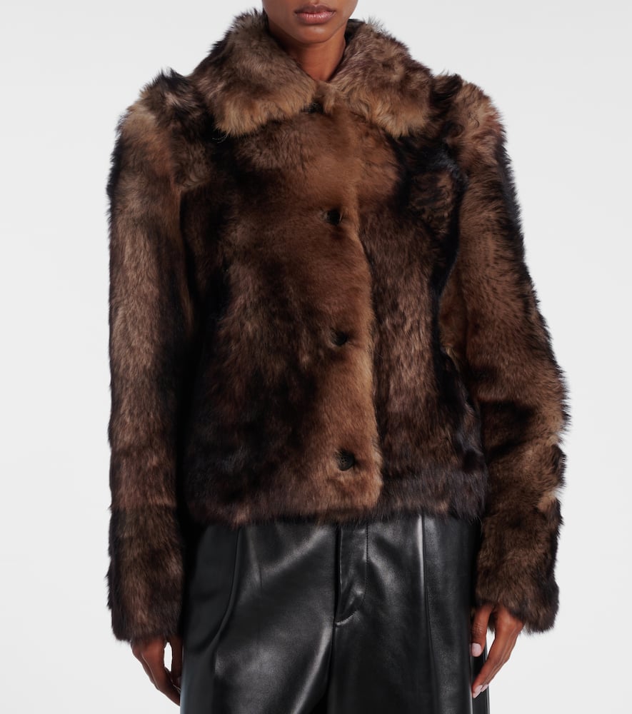 Yves Salomon Cropped Shearling Jacket In Brown