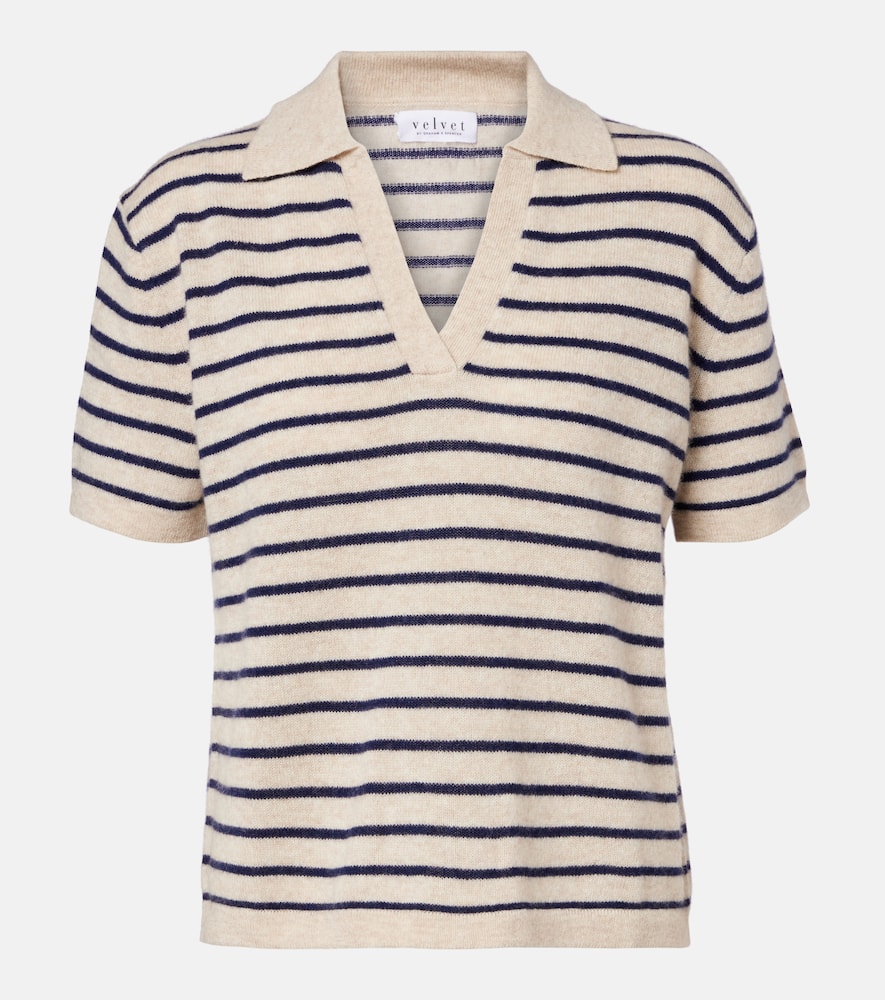 Velvet Striped Cashmere Polo Sweater In Neutral