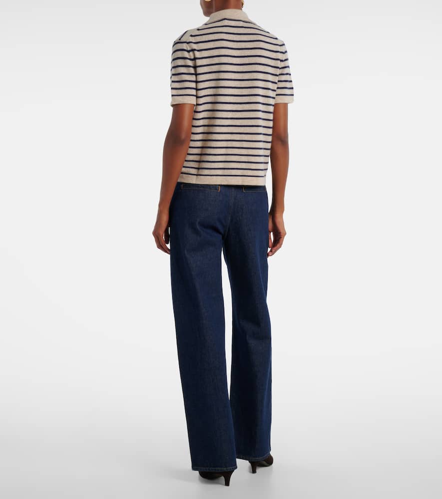 Velvet Striped Cashmere Polo Sweater In Neutral