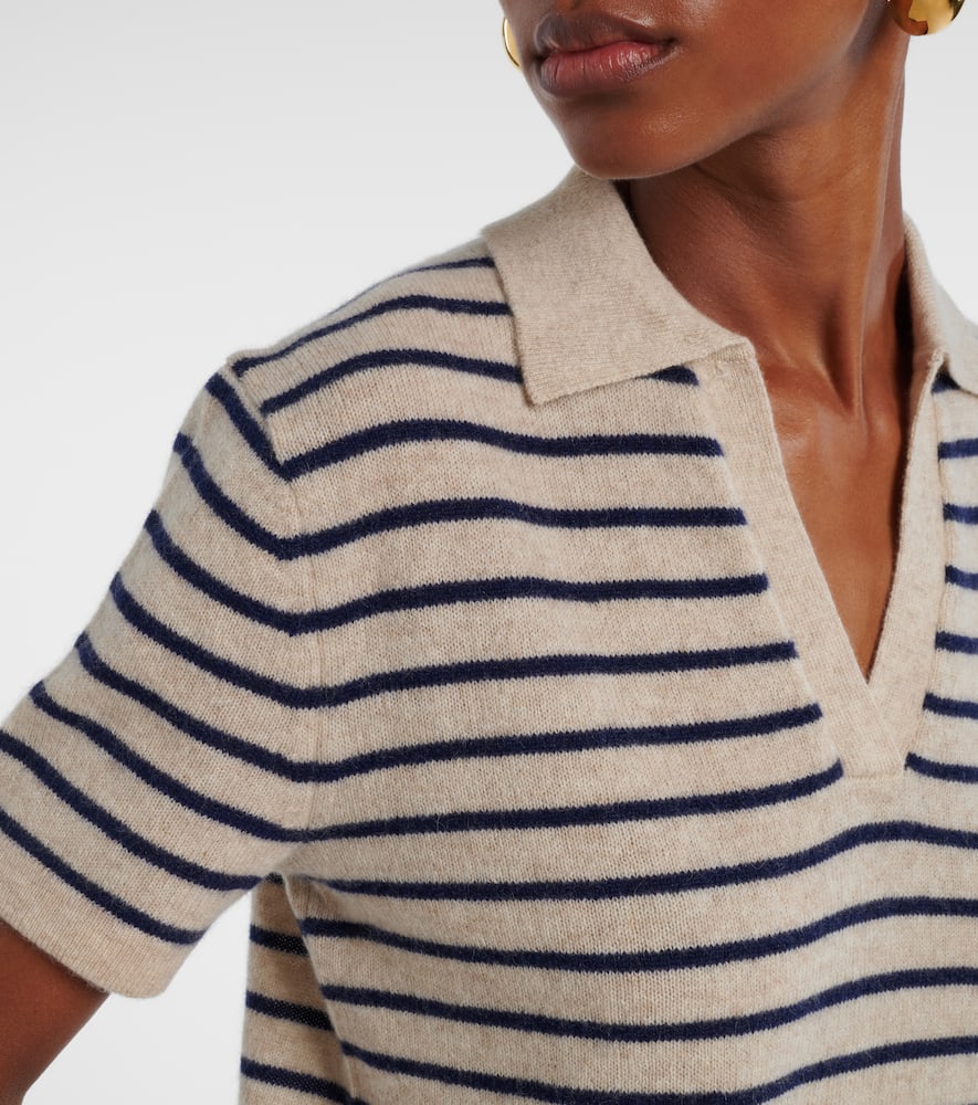 Velvet Striped Cashmere Polo Sweater In Neutral