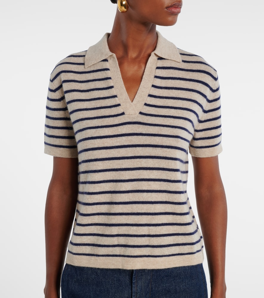 Velvet Striped Cashmere Polo Sweater In Neutral