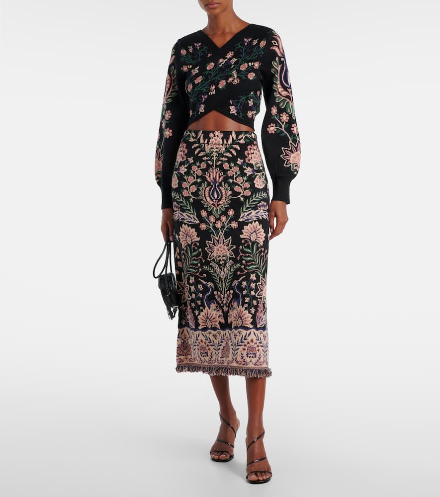 Farm Rio Marvelous Garden Knitted Wrap Top In Black