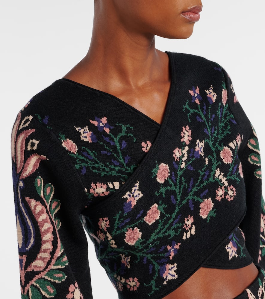 Farm Rio Marvelous Garden Knitted Wrap Top In Black