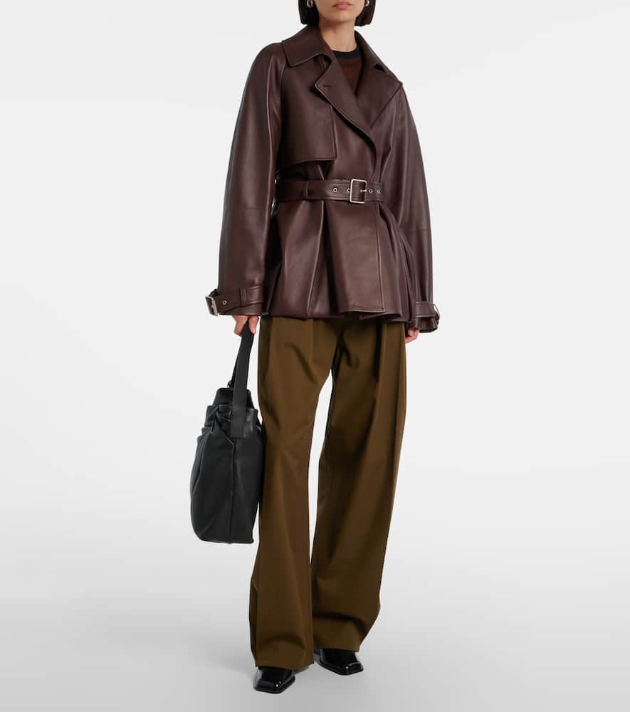 Loewe Belted Pleated High-rise Cotton And Silk Wide-leg Pants In Brown