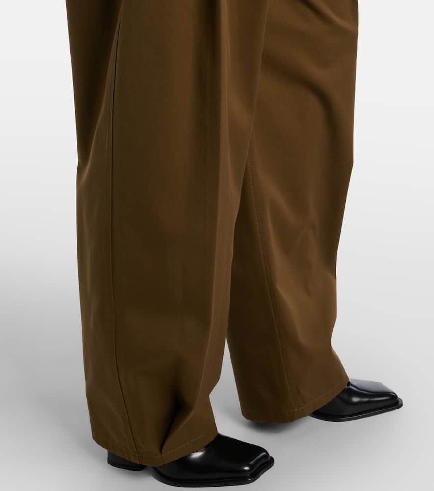 Loewe Belted Pleated High-rise Cotton And Silk Wide-leg Pants In Brown