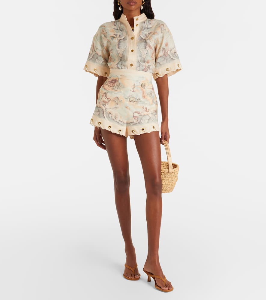 Zimmermann Printed Linen Shirt In Brown