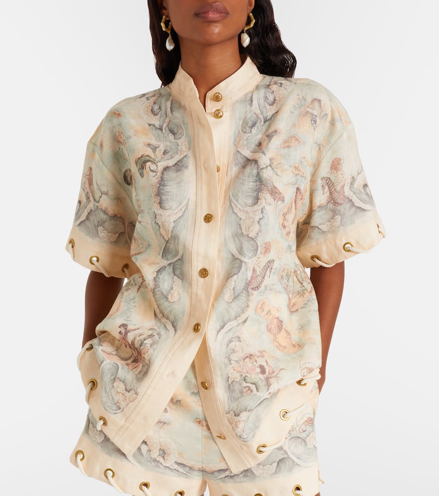 Zimmermann Printed Linen Shirt In Brown