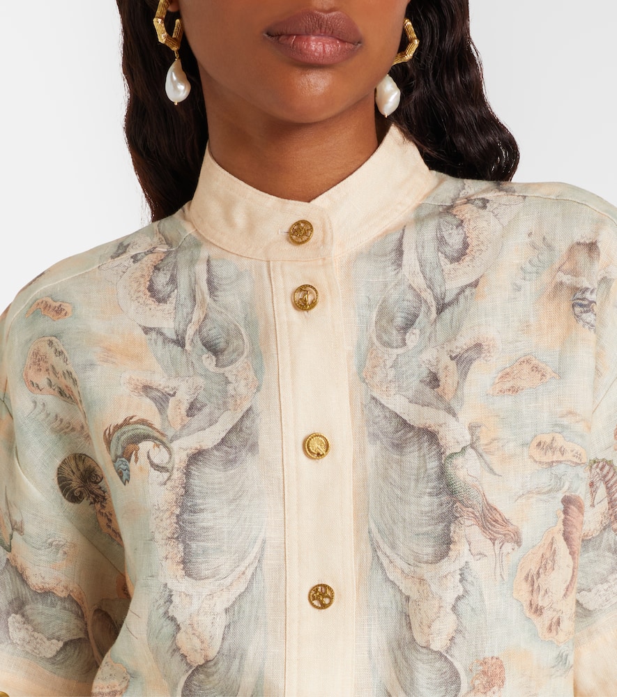 Zimmermann Printed Linen Shirt In Brown