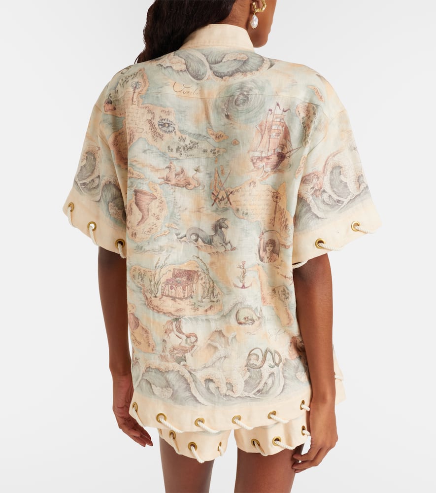 Zimmermann Printed Linen Shirt In Brown
