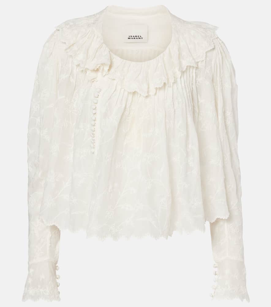 Isabel Marant Zelly Embroidered Cotton And Silk Blouse In White