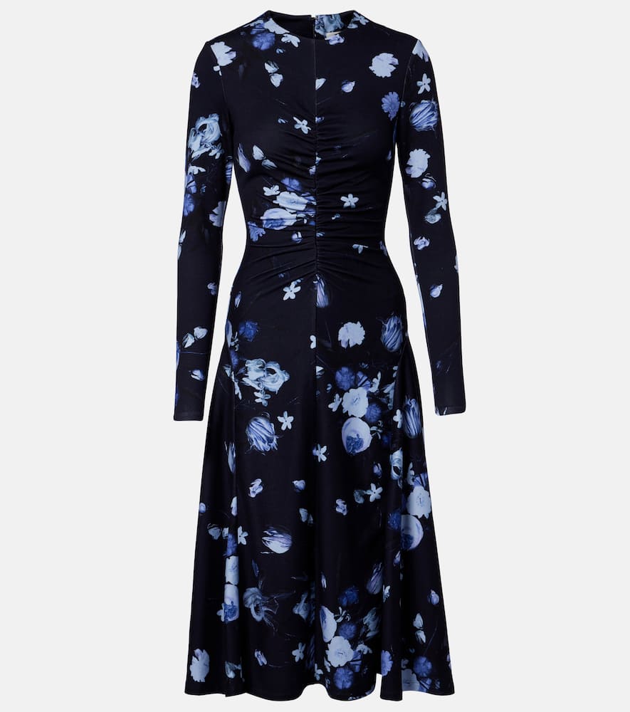 Erdem Floral Jersey Midi Dress In Blue