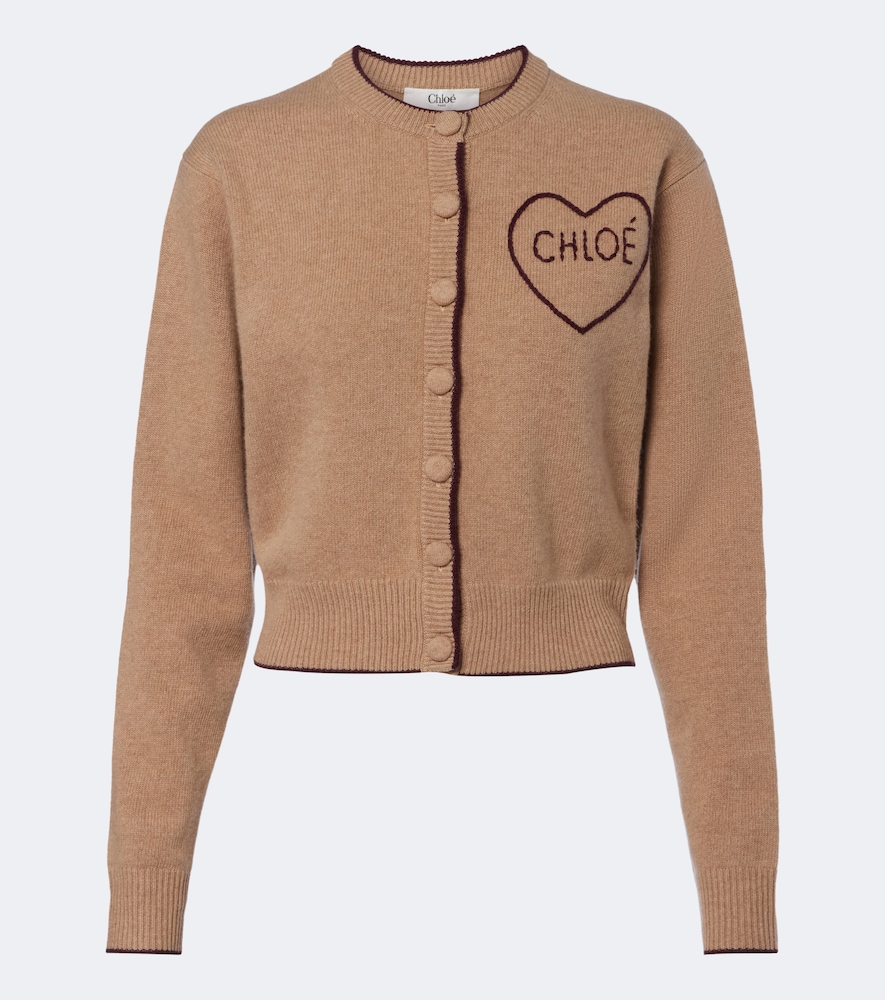 Chloé Logo Wool And Cashmere Cardigan In Brown