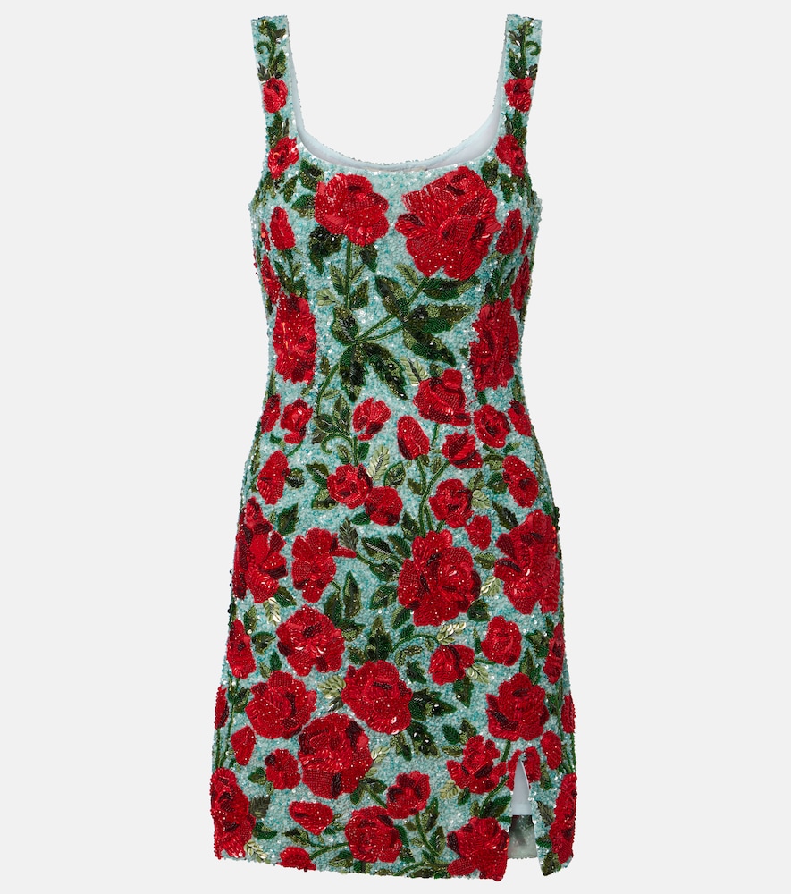 La Fuori Floral Sequined Minidress In Blue