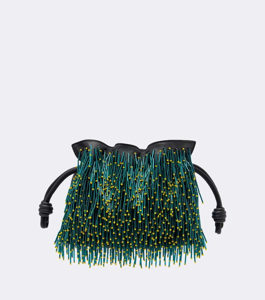 Loewe Flamenco Mini Beaded Leather Clutch In Black