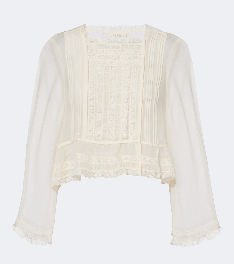 Dôen Elodine Lace-Trimmed Silk Chiffon Top