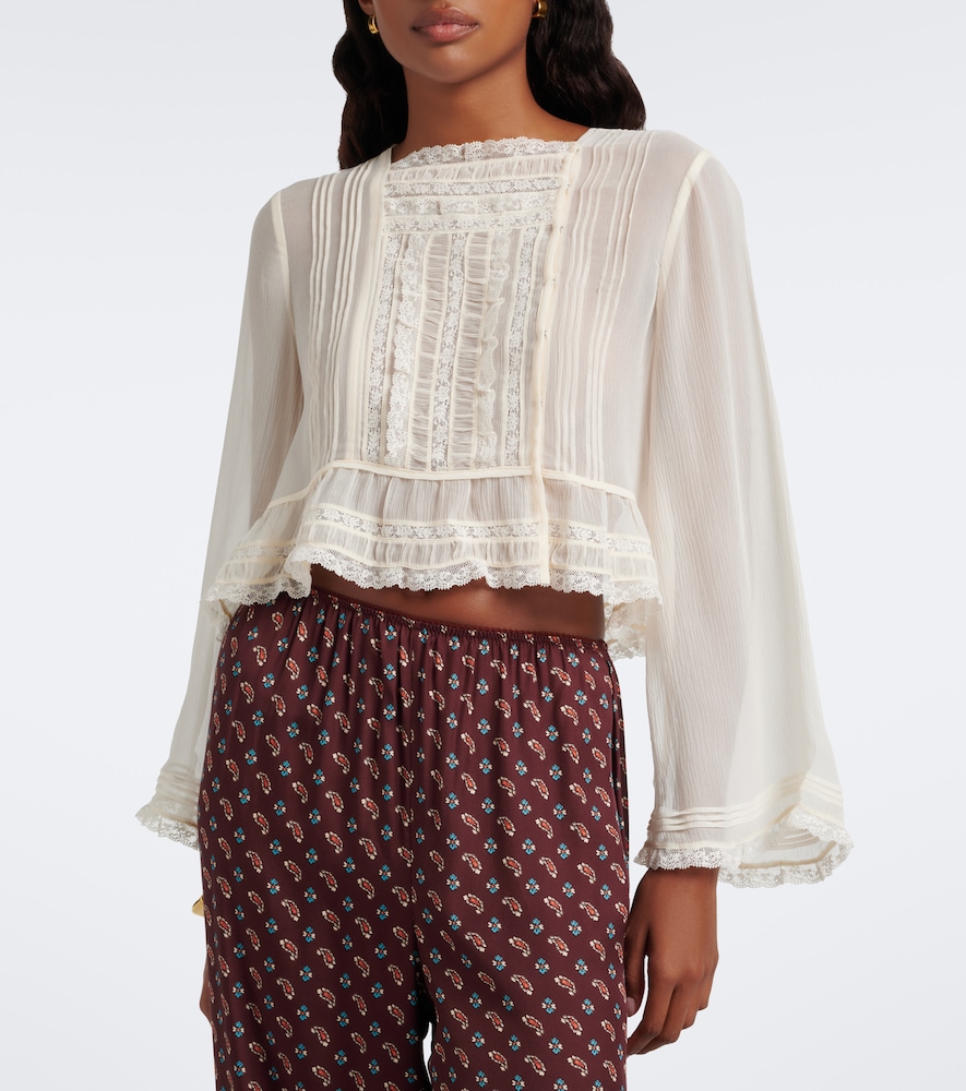 Dôen Elodine Lace-Trimmed Silk Chiffon Top