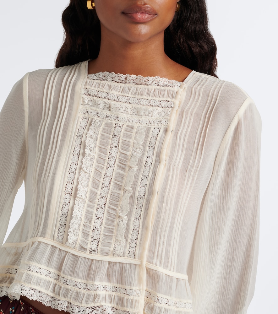 Dôen Elodine Lace-Trimmed Silk Chiffon Top
