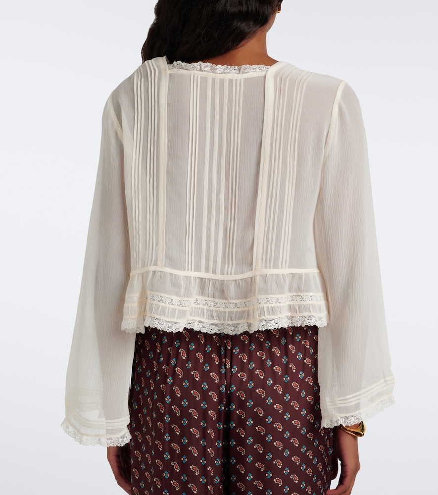 Dôen Elodine Lace-Trimmed Silk Chiffon Top