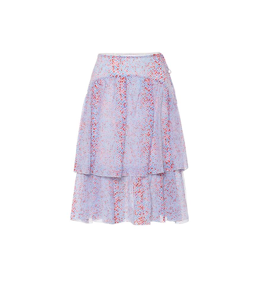 Shop See By Chloé Printed Cotton And Silk Midi Skirt In Blue