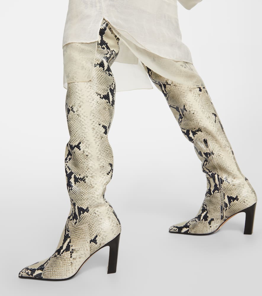 Shop Khaite Snake-effect Leather Knee-high Boots In Beige