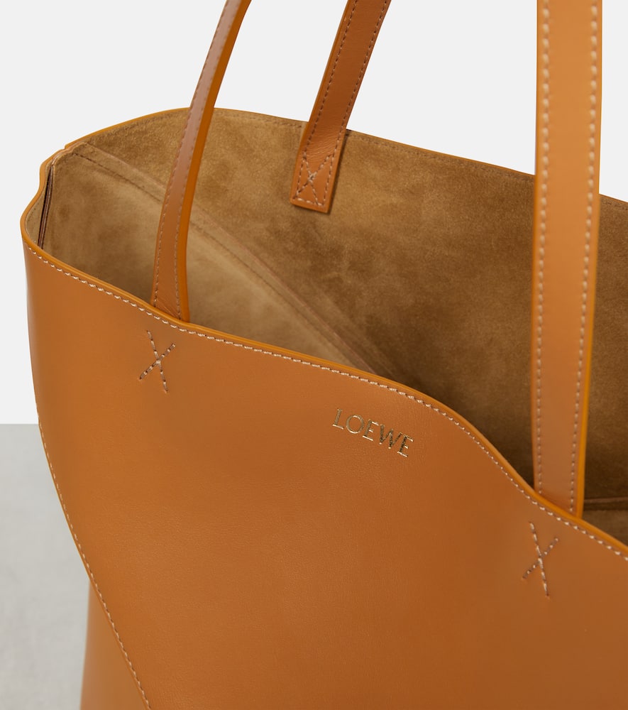 Shop Loewe Puzzle Fold Medium Leather Tote Bag In Brown