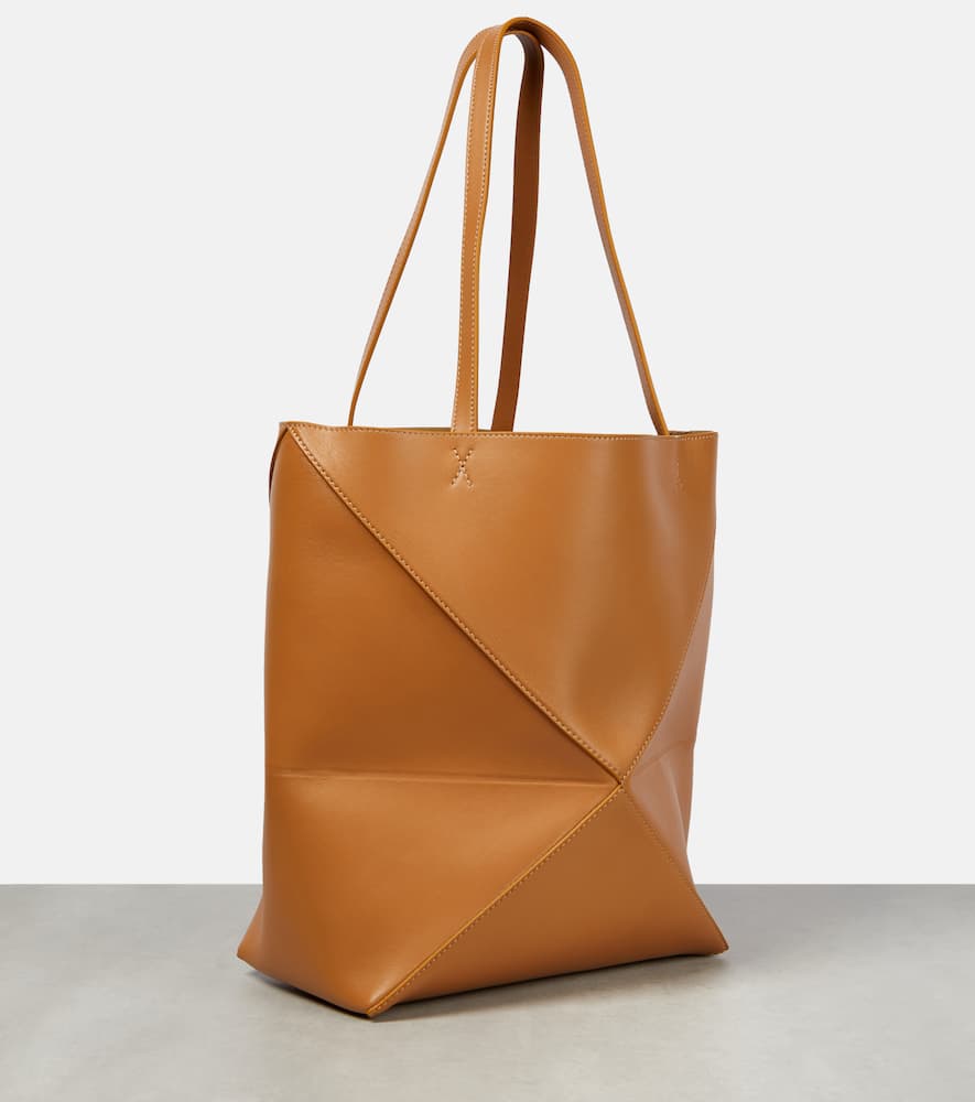 Shop Loewe Puzzle Fold Medium Leather Tote Bag In Brown