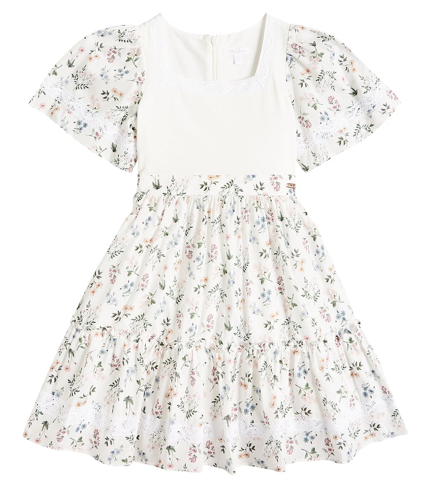 Patachou Floral lace-trimmed cotton-blend dress