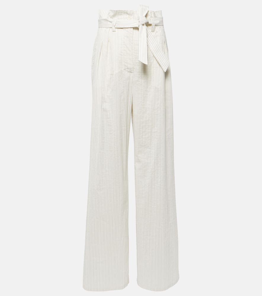 Shop Max Mara Xero Pinstripe Cotton And Silk Palazzo Pants In White