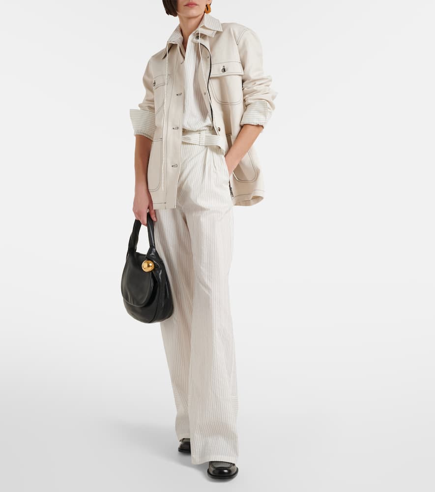 Shop Max Mara Xero Pinstripe Cotton And Silk Palazzo Pants In White