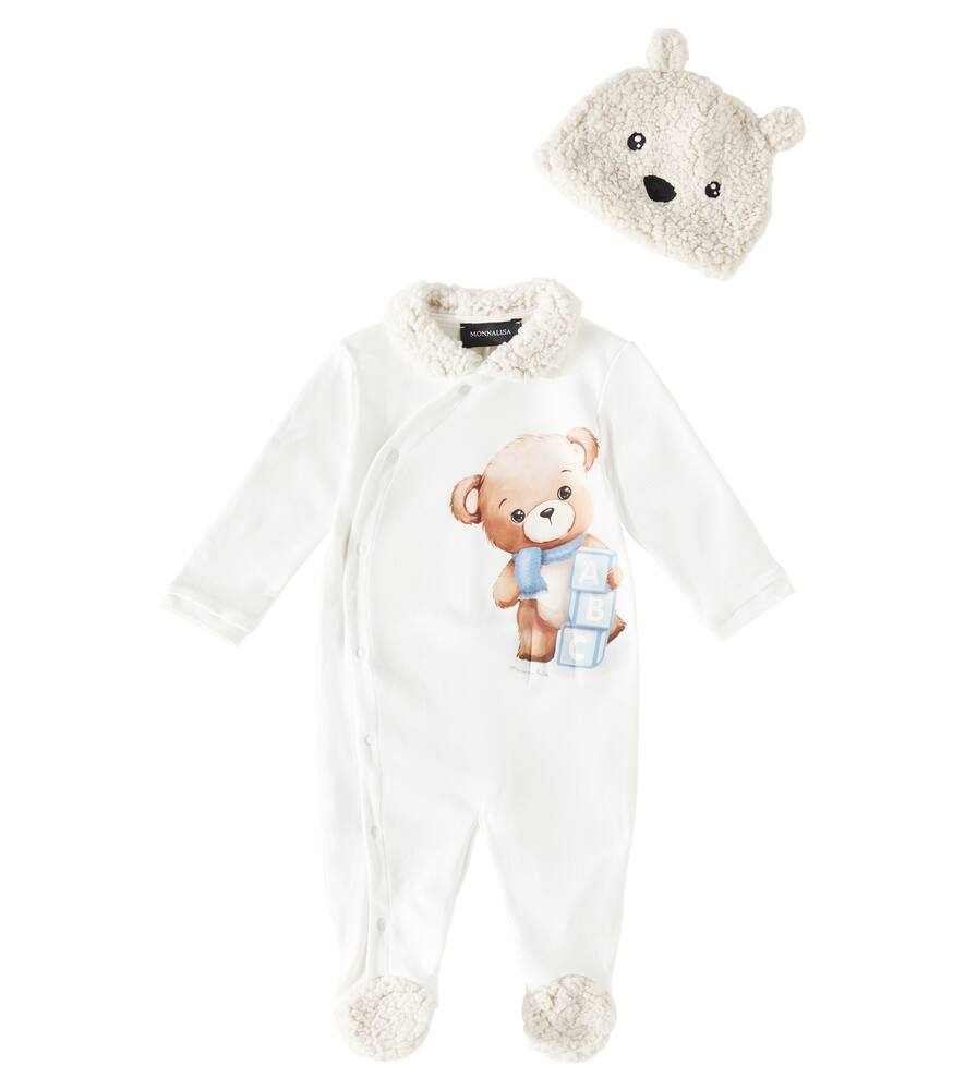 Monnalisa Baby printed cotton onesie and hat set