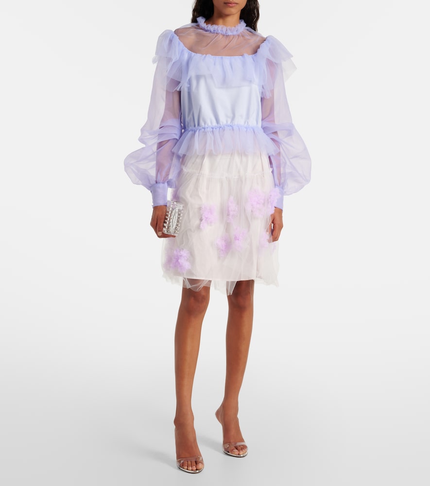 Ruffled Puff-Sleeve Organza Top