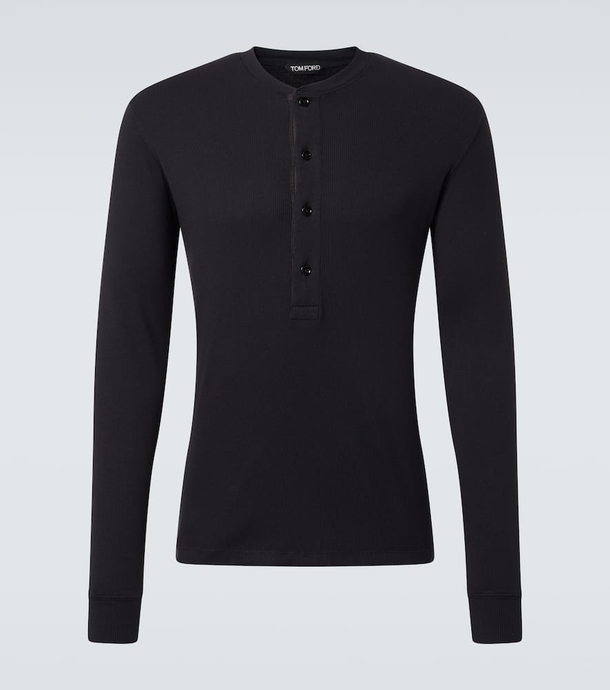 Tom Ford Cotton-blend Jersey Henley Shirt In Black