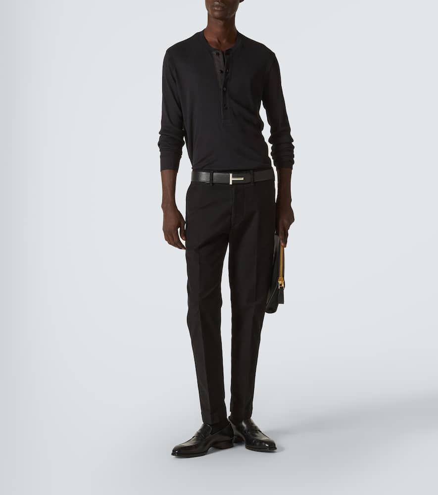 Tom Ford Cotton-blend Jersey Henley Shirt In Black