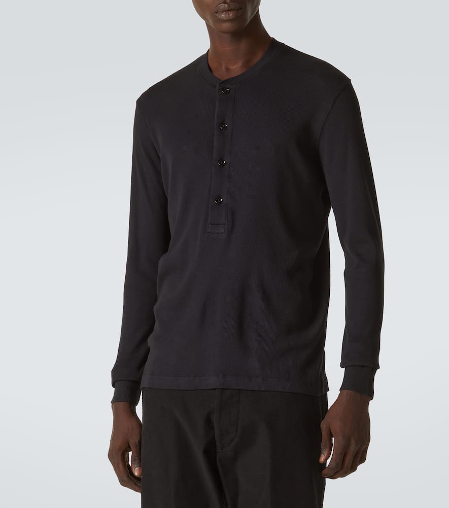 Tom Ford Cotton-blend Jersey Henley Shirt In Black
