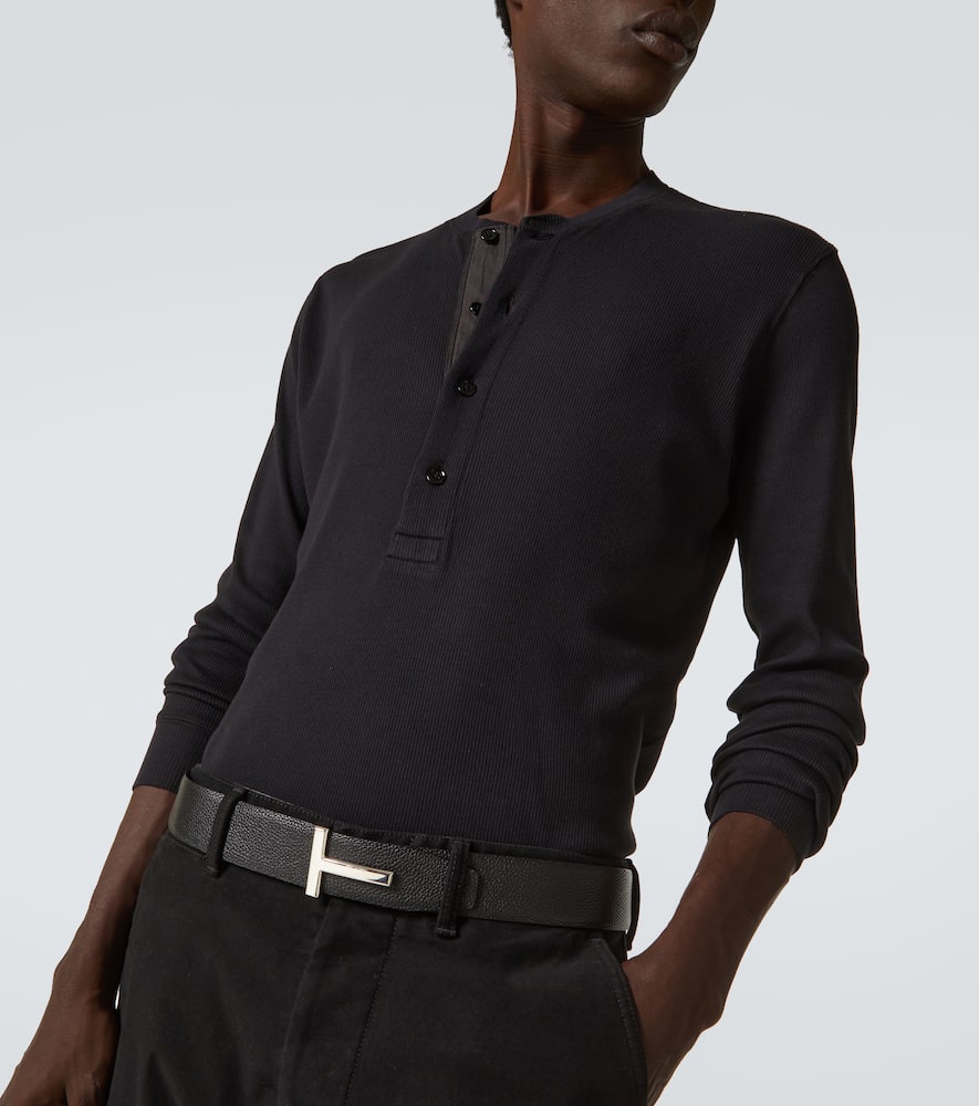 Tom Ford Cotton-blend Jersey Henley Shirt In Black